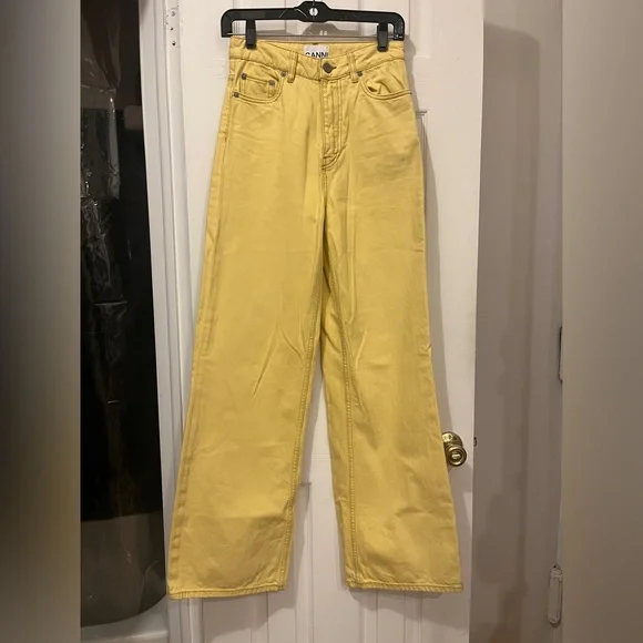 Ganni Magny Wide Leg Yellow Jeans - Picture 2 of 7